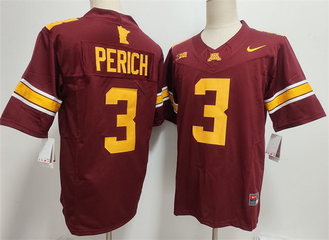 Men's Minnesota Golden Gophers #3 Koi Perich Red F.U.S.E. Stitched Jersey